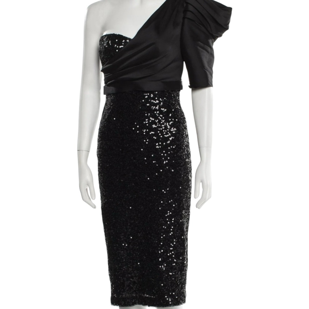 Badgley Mishka One Shoulder Dress XS Black Sequined Cocktail Glam Princess